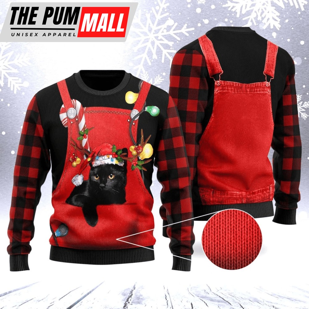 Black Cat Ugly Christmas Sweater, All Over Print Sweatshirt