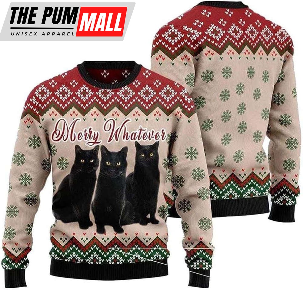 Black Cat Ugly Christmas Sweater Pullover Holiday Vacation Sweater, For Cat Lovers