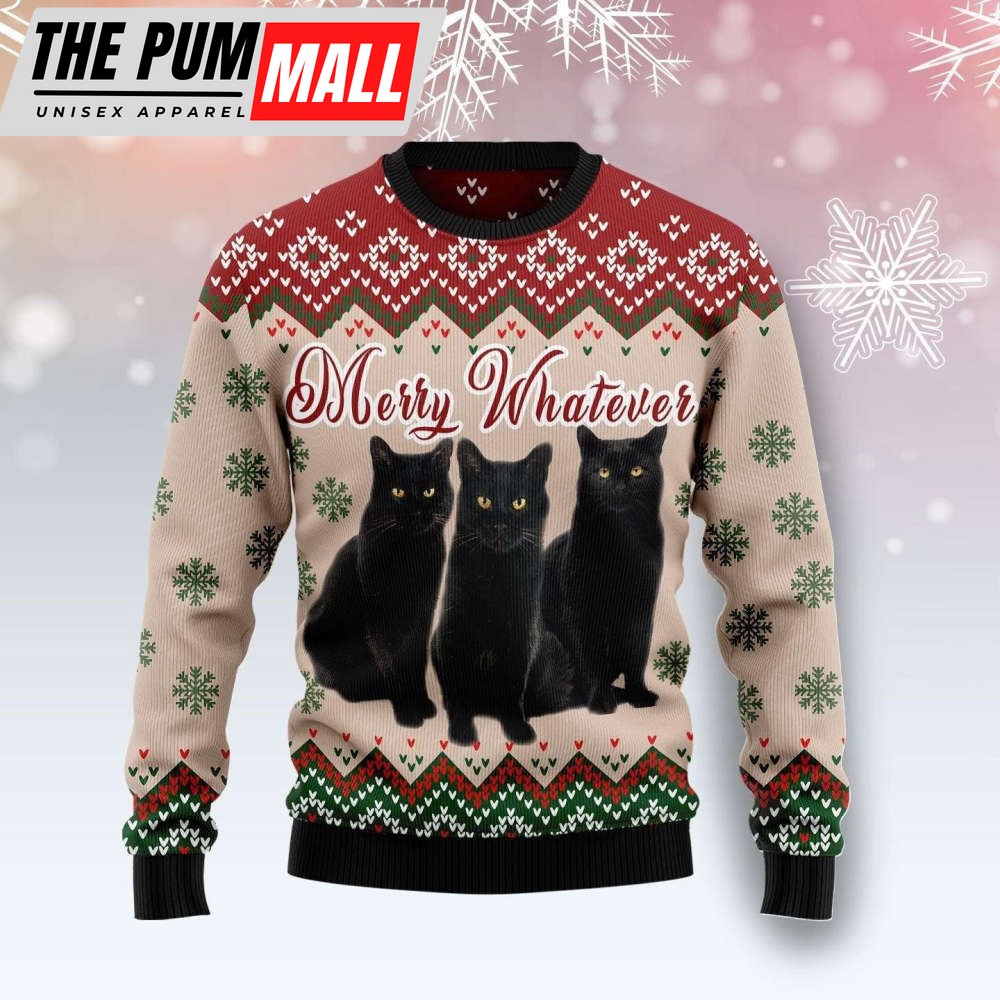 Black Cat Vintage Flower Ugly Christmas Sweater, Black Cat Vintage Flower Christmass Gift