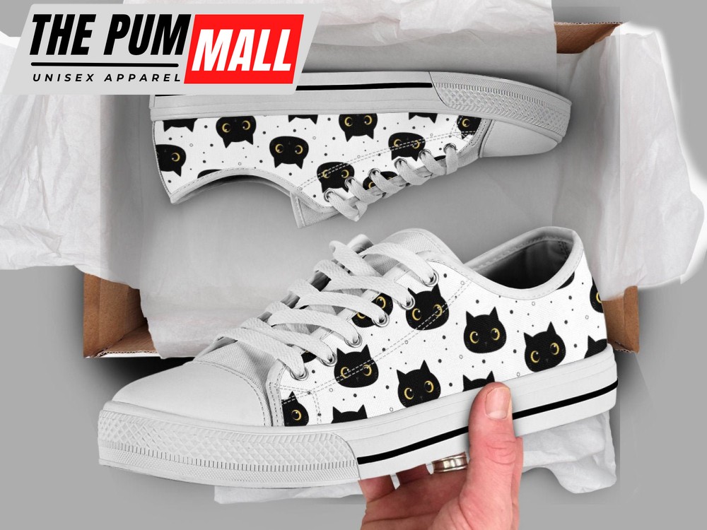 Black Cats Shoes, Cat Sneakers, Low Top Shoes For Cat Owner Gifts