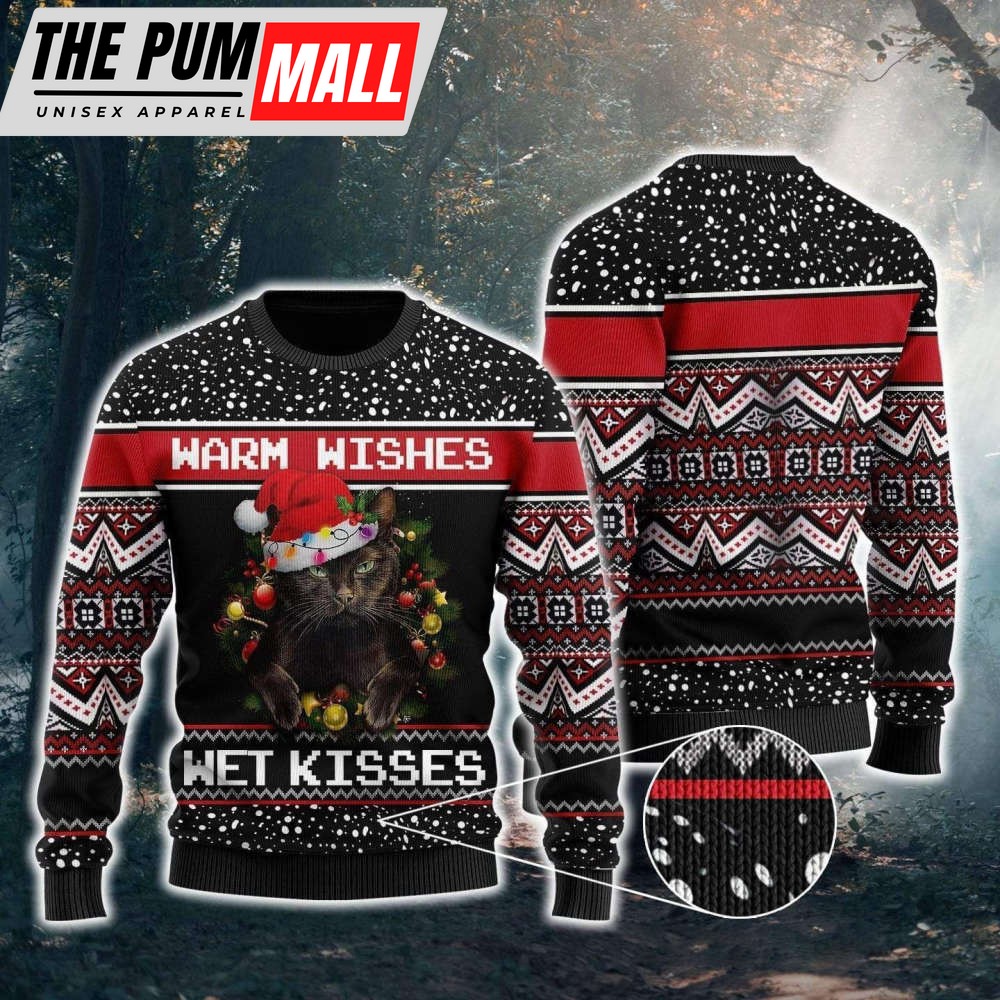 Black Cats Warm Wishes Wet Kisses Ugly Christmas Sweater, All Over Print Sweatshirt Gift For Christmas