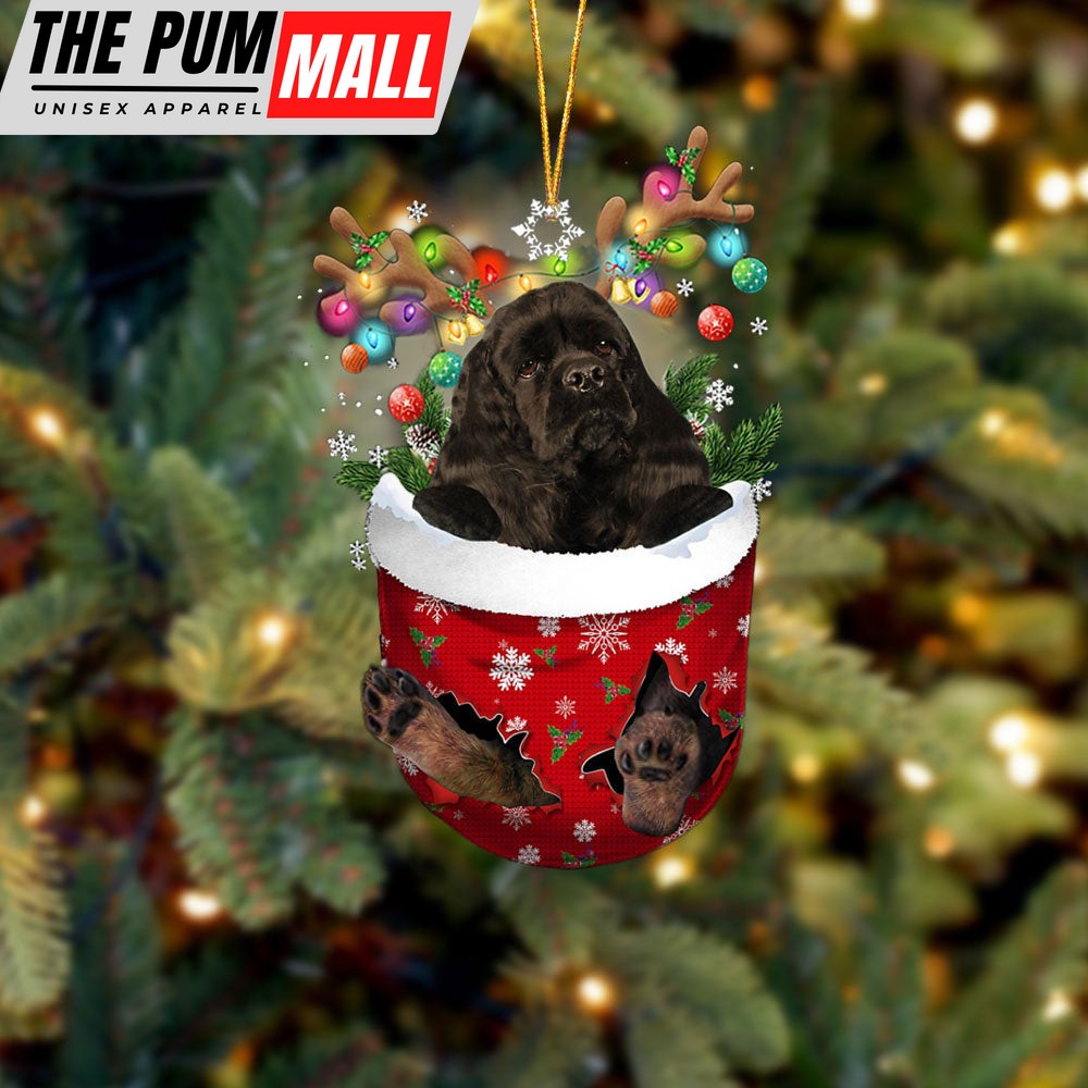 Black Cocker Spaniel In Snow Pocket Christmas Ornament – Two Sided Christmas Plastic Hanging Limited Edition