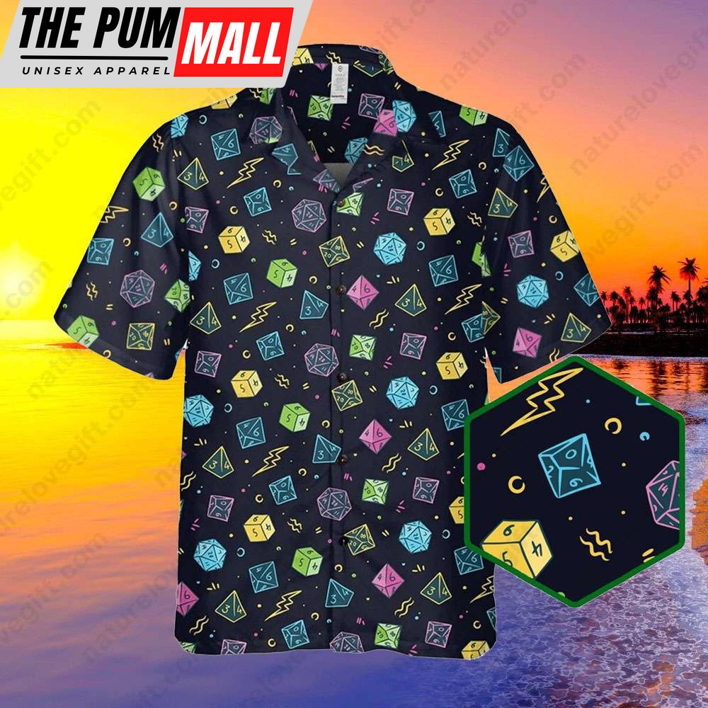 Black Dice Button Up Hawaiian Shirt DnD Dungeon and Dragon DM Gift