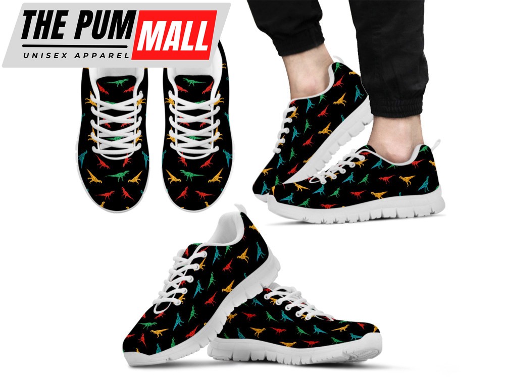 Black Dinosaur Shoes Custom Name Shoes Dinosaur Pattern Running Sneakers For Women Men