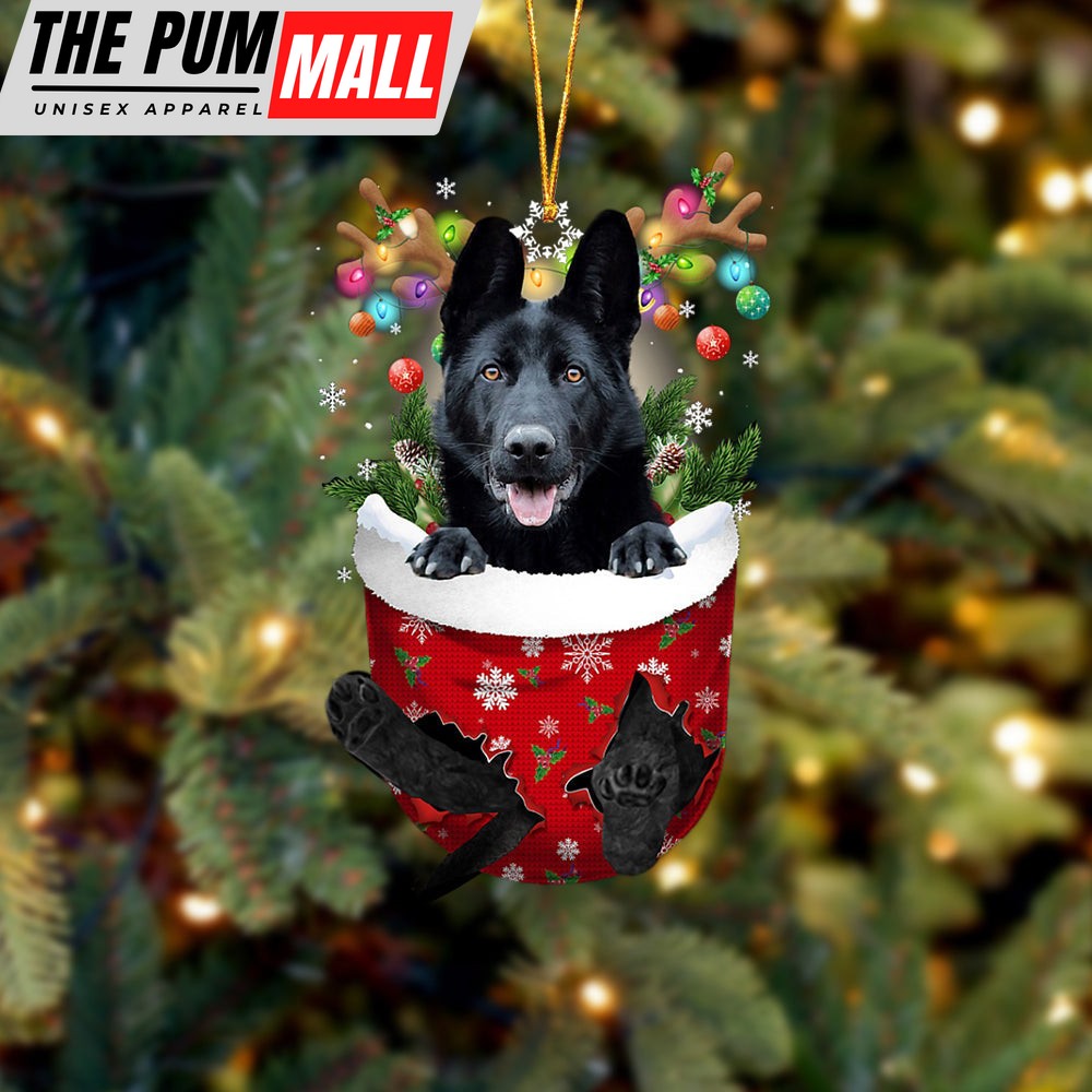 Black German Shepherd In Snow Pocket Christmas Ornament – Two Sided Christmas Plastic Hanging Limited Edition