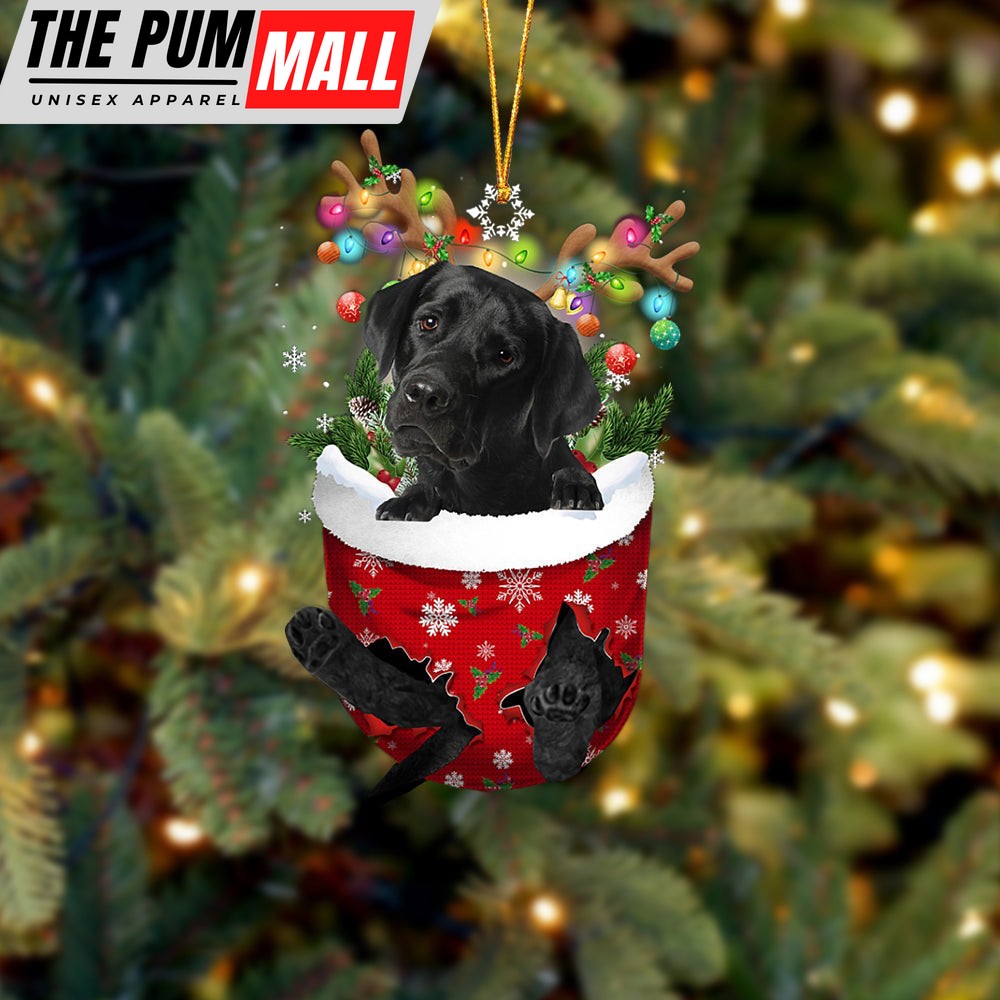 Black Labrador In Snow Pocket Christmas Ornament – Two Sided Christmas Plastic Hanging Limited Edition