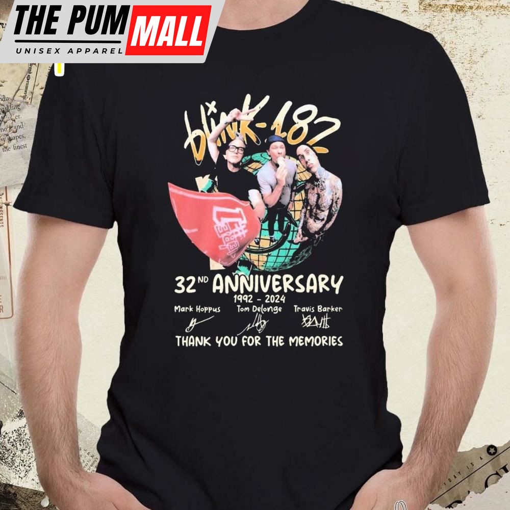 Blink-182 32nd Anniversary 1992 – 2025 Thank You For The Memories Signatures T-Shirt