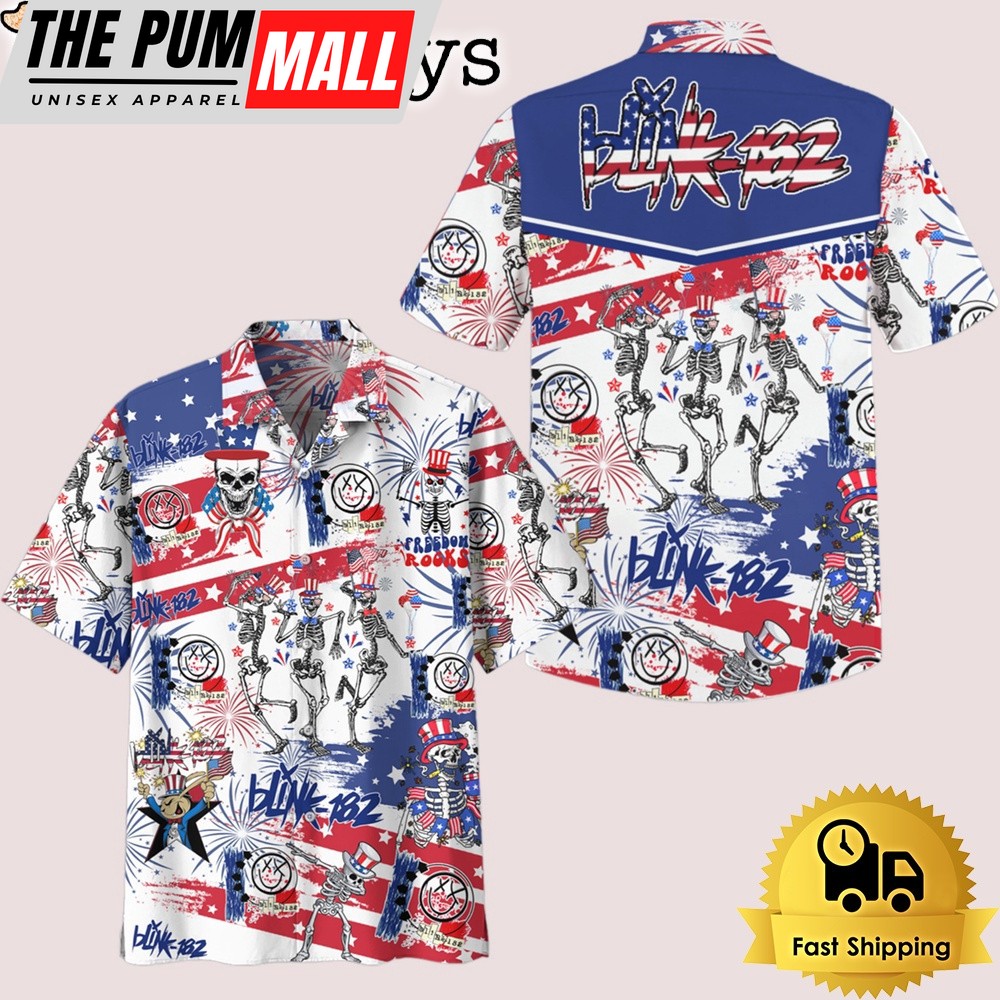 Blink 182 Skeleton 4th Of July Hawaiian Shirt