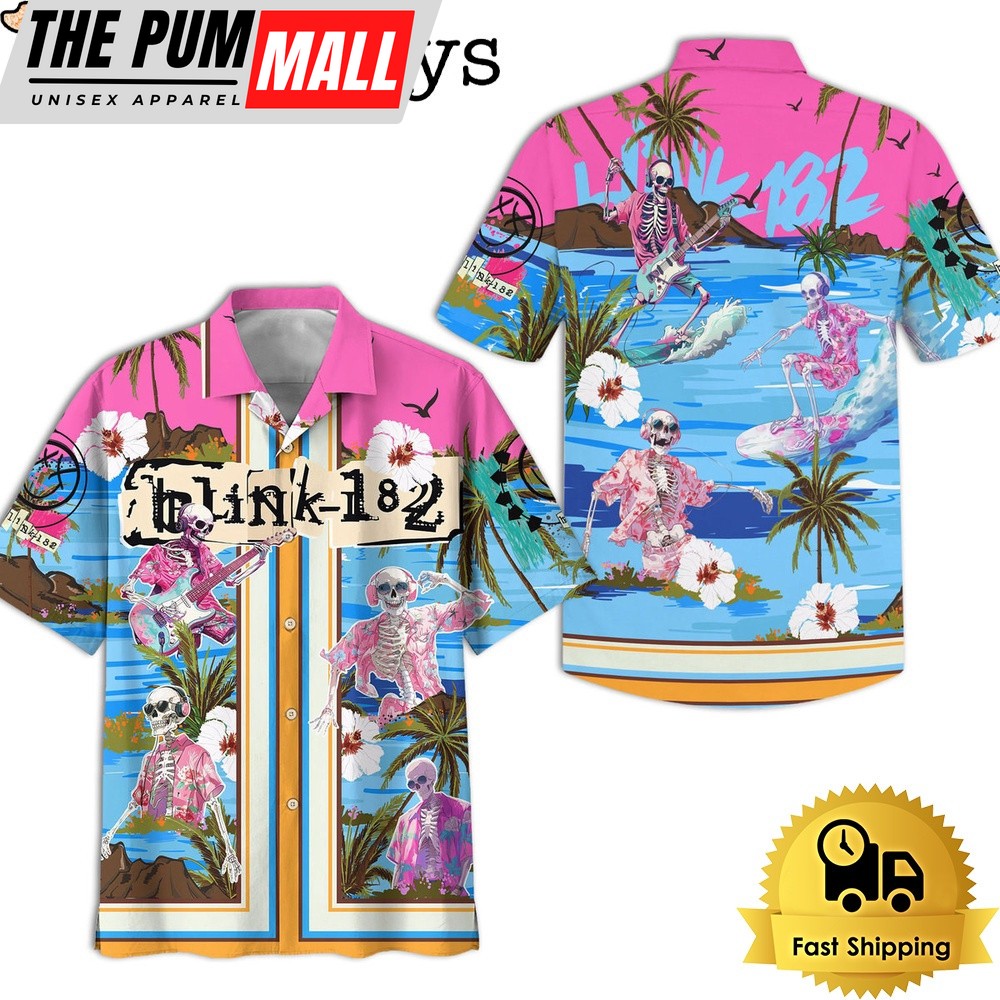 Blink 182 Skull Pink Hawaiian Shirt