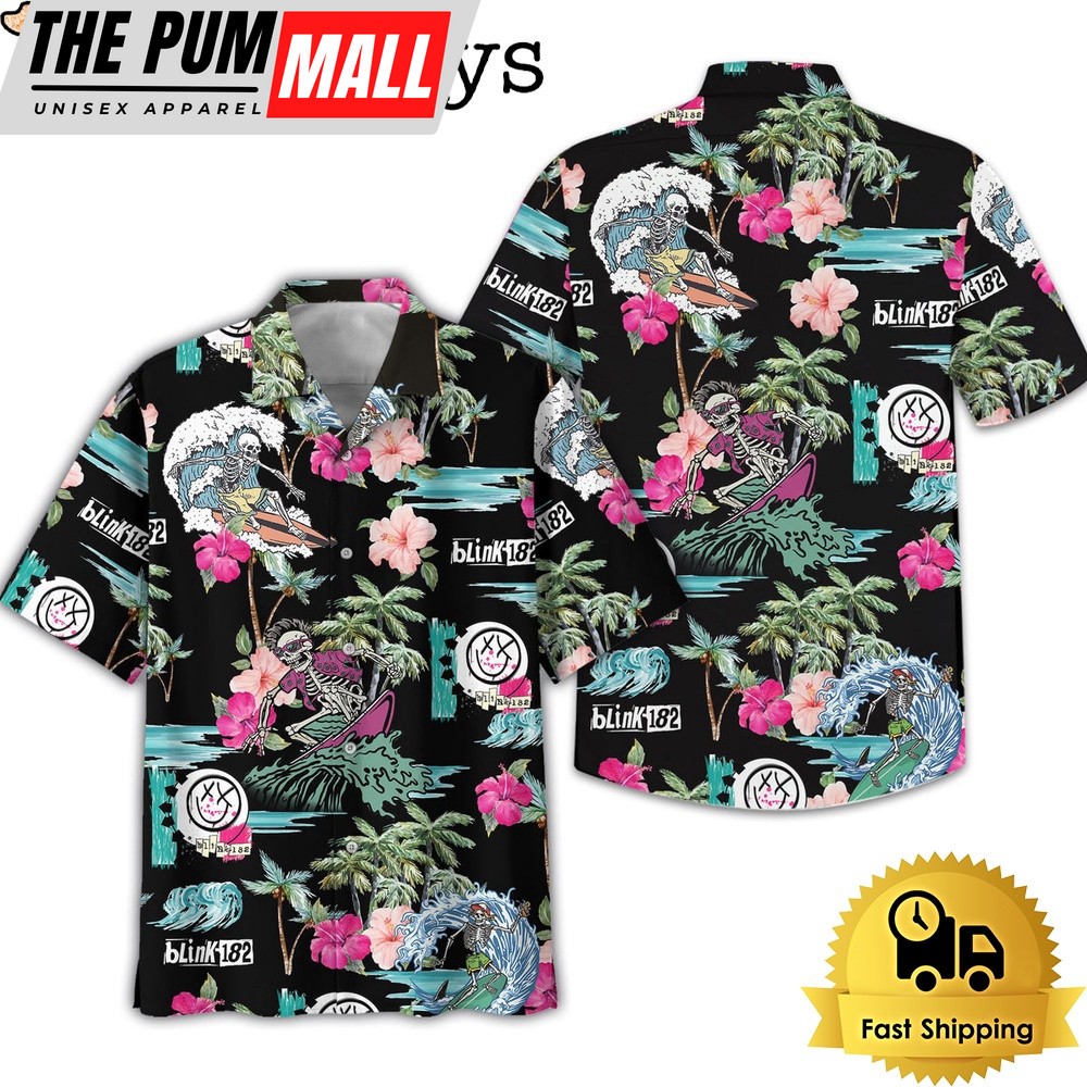 Blink 182 Surfing Skeleton Hawaiian Shirt