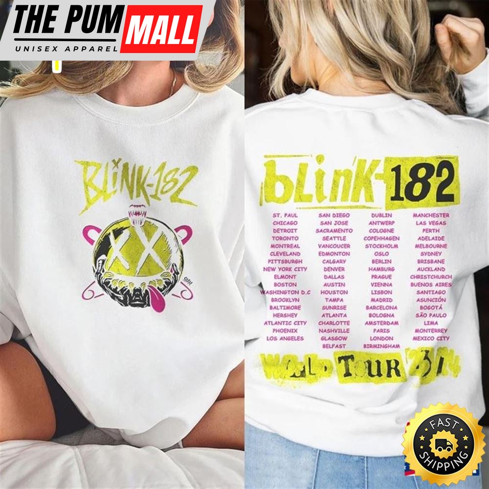 Blink 182 World Tour 2023 2024 Music Shirt 2 Sides 90s Boy Band Vintage Y2k Sweatshirt T-Shirt Classic