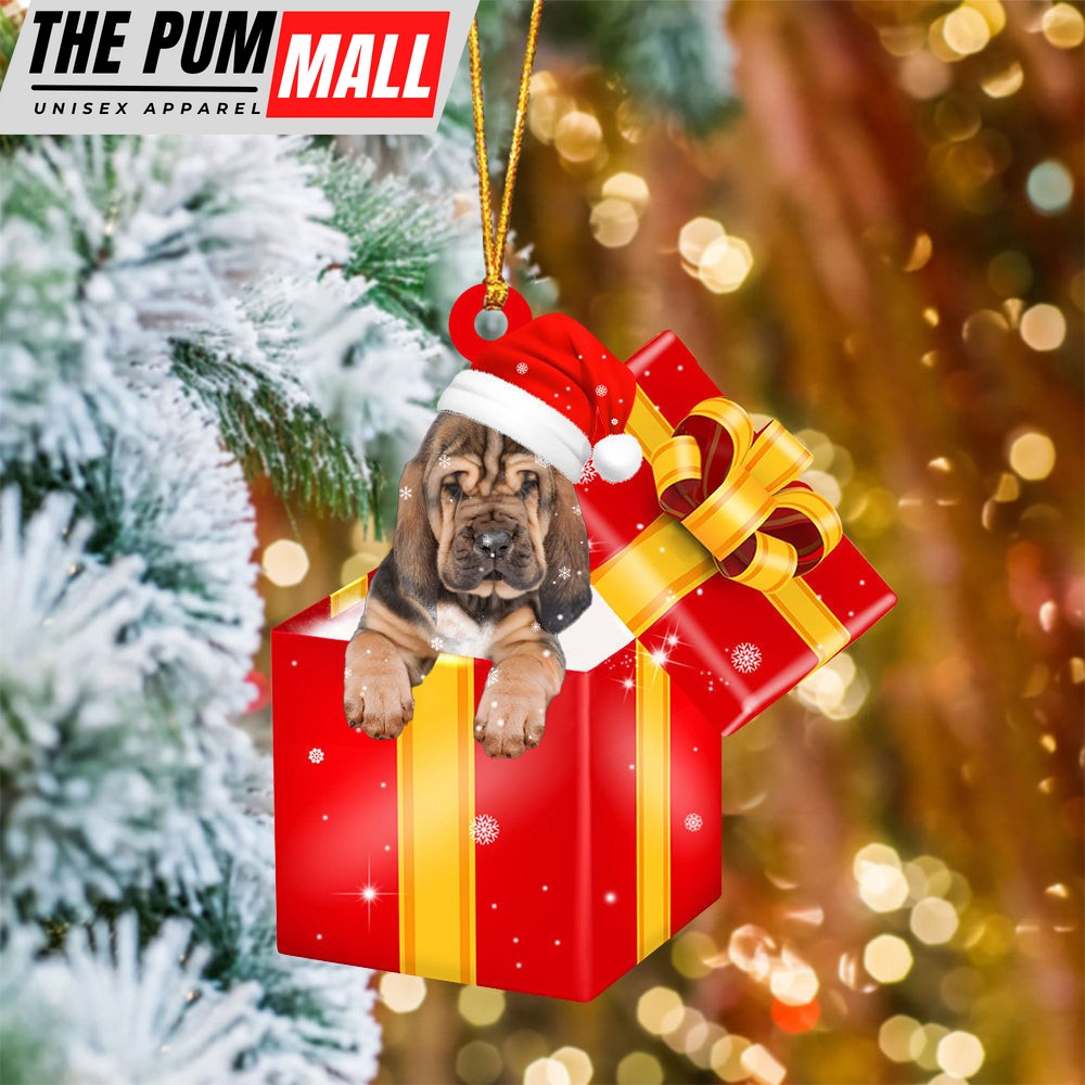 Bloodhound In Red Gift Box Christmas Ornament – Holiday Dog Ornaments Limited Edition