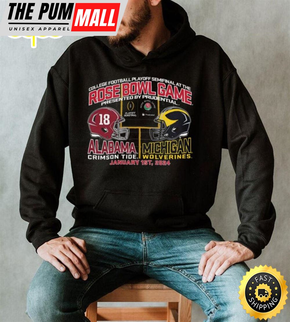 Blue 84 Adult 2025 Rose Bowl Alabama Crimson Tide Vs. Michigan Wolverines Dueling T Shirt