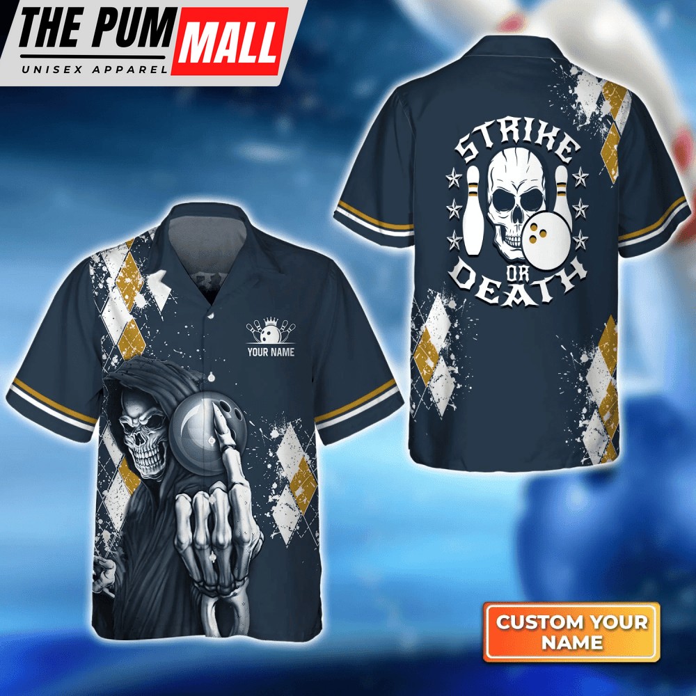 Blue Bowling Strike Or Death Personalized Name 3D Hawaiian Shirt