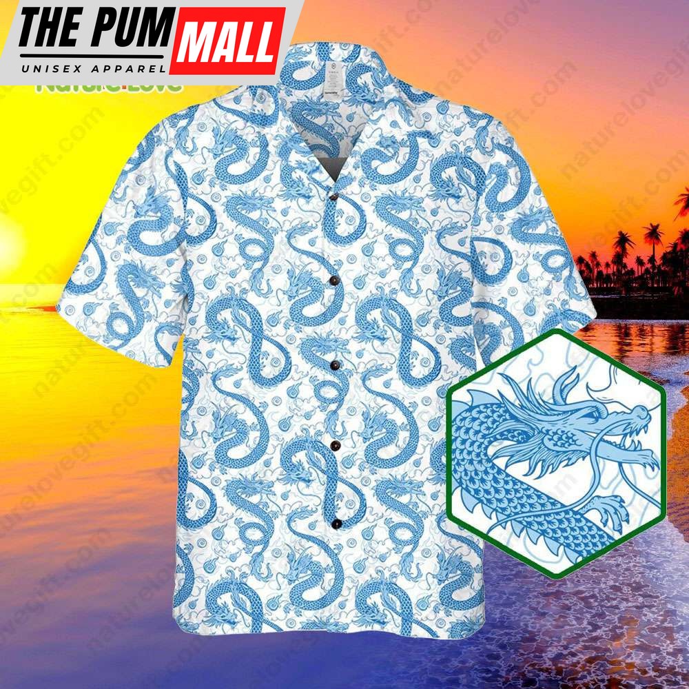 Blue Dragon Hawaiian Button Up Shirt Dungeon and Dragon Gift