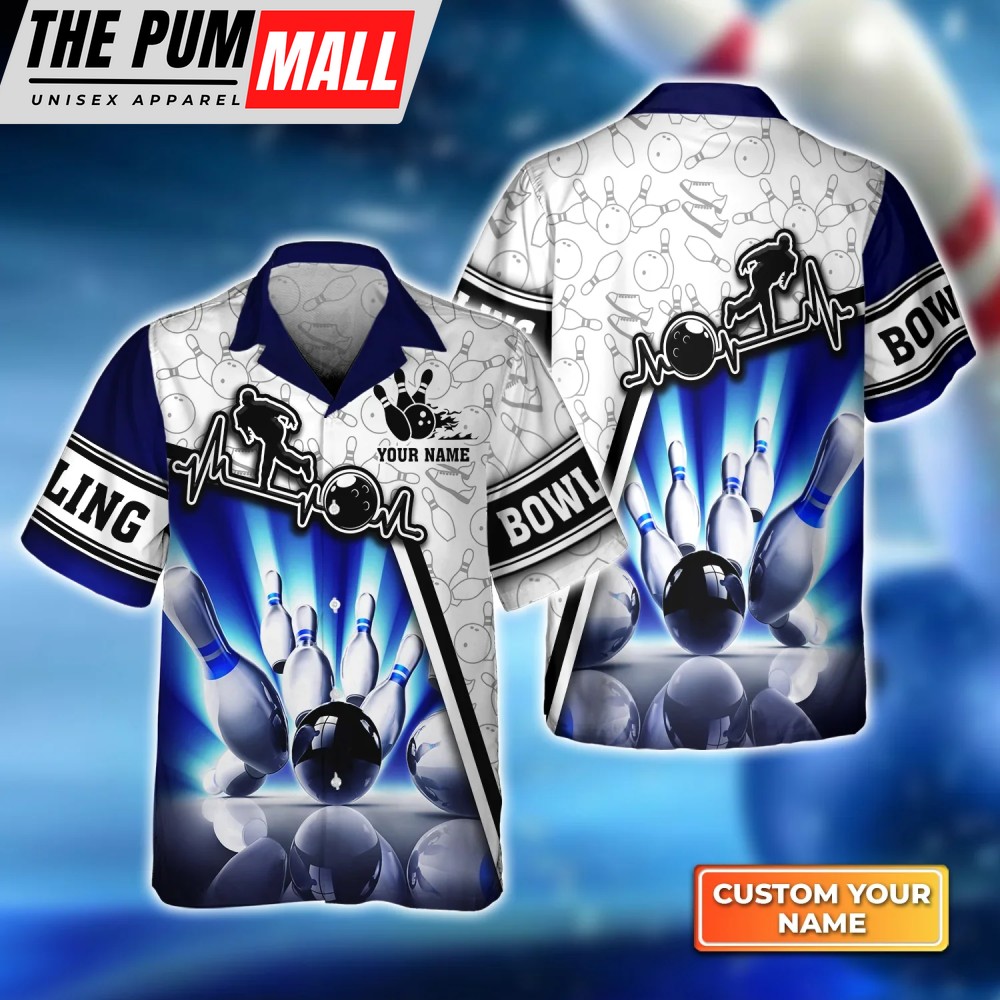 Blue Neonlights Bowling Hawaiian Shirt, Bowling Hawaiian Shirt For Unisex Gift Bowling Team shirt
