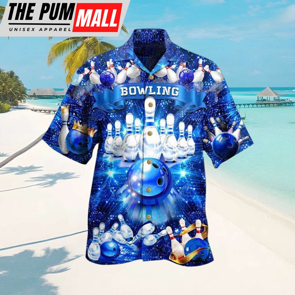 Blue Shinning Bowling King Hawaiian Shirt – Stylish & Vibrant Design for Men