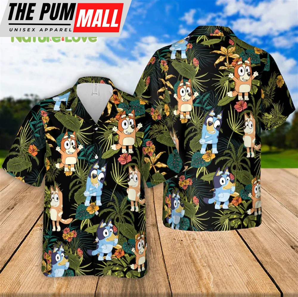 Bluey Bingo Tropical Floral Hawaiian Shirt Aloha Beach Father’s Day Gift