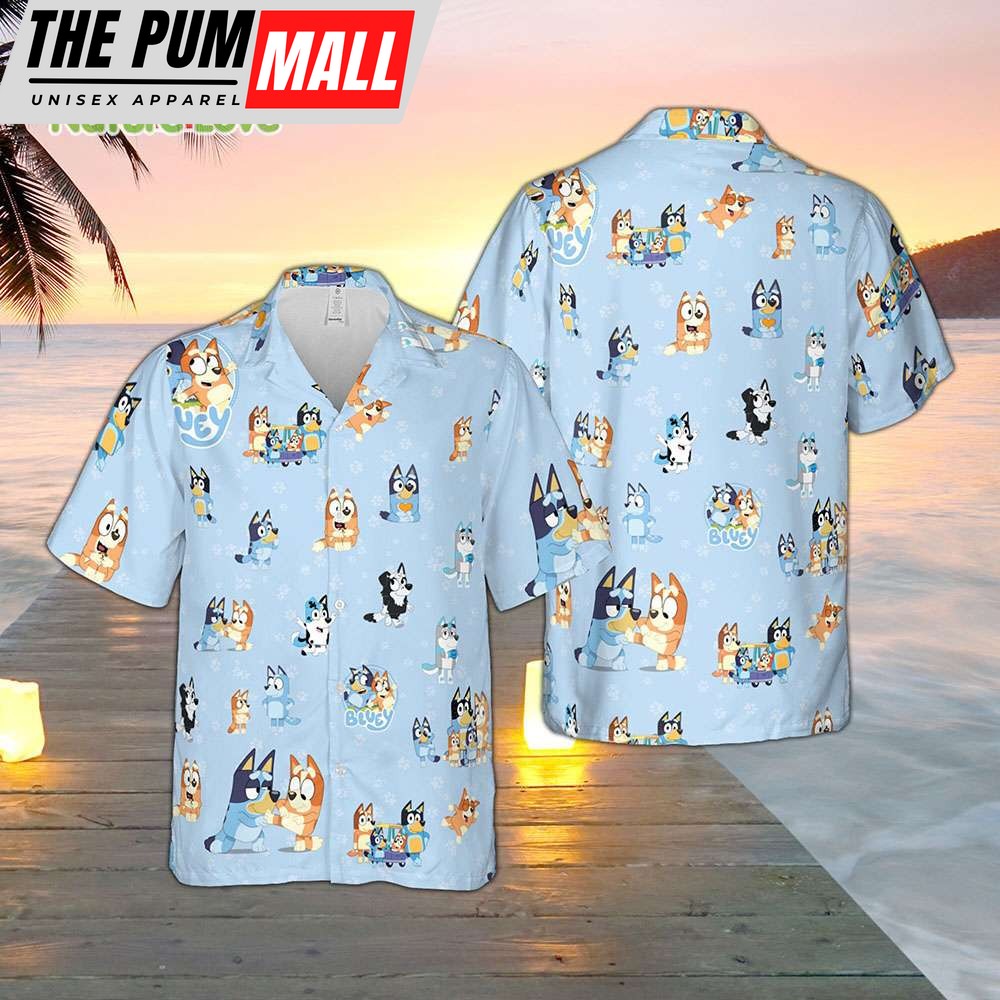 Bluey Family Button Up Hawaiian Shirts Bluey Bingo Bandit Chilli Bluey Father’s Day Gift