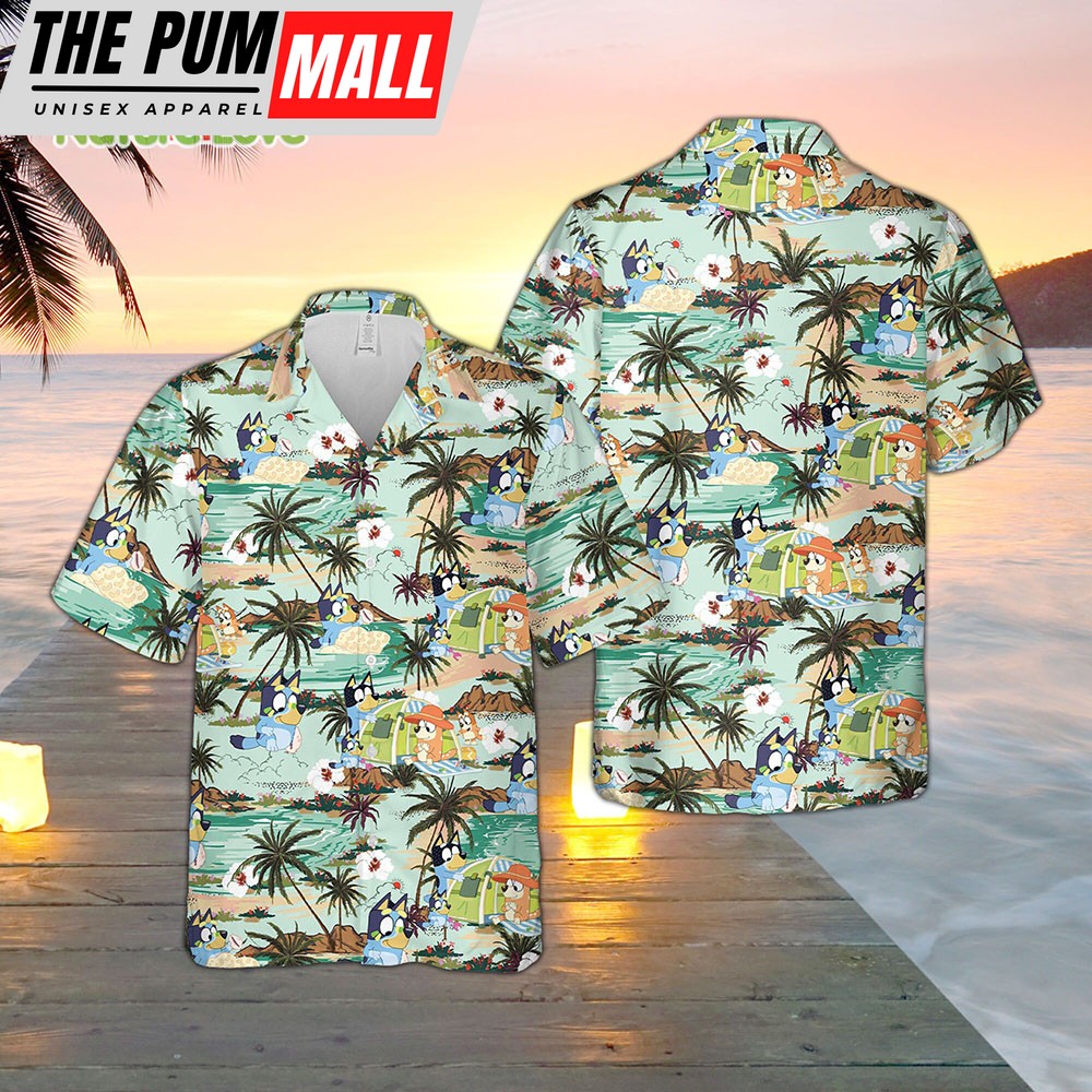 Bluey Family Camping Hawaiian Shirt Bluey Characters Birthday Father’s Day Gift
