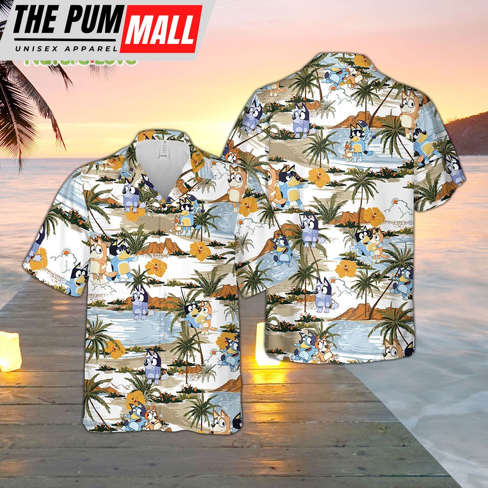Bluey Family Dad Hawaiian Shirt Bluey Characters Birthday Party Bluey Cartoon Father’s Day Gift