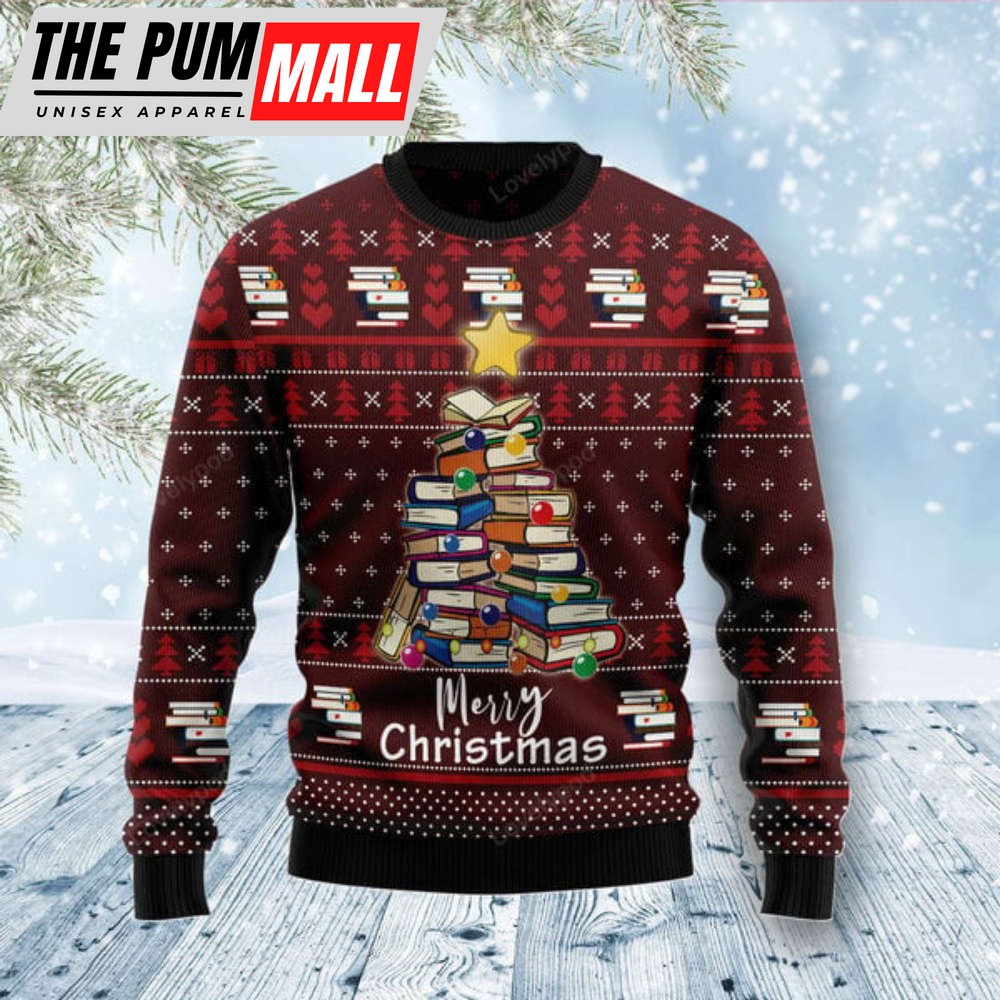 Book Pine Ugly Christmas Sweater, Christmas gift for book lover