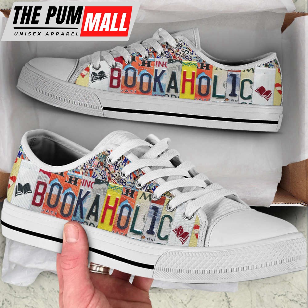 Bookaholic License Plates Low Top Shoes – Trendy Canvas Print