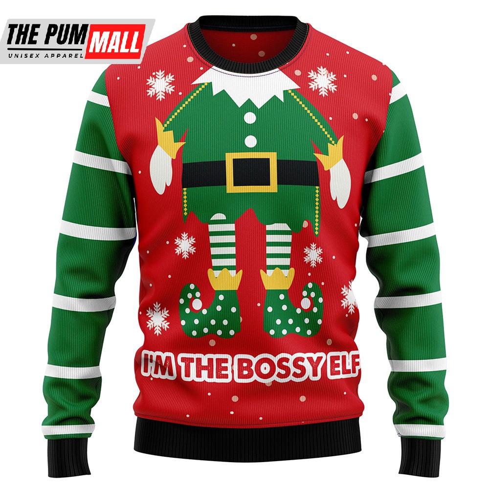Bossy Elf Ugly Christmas Sweater Christmas Unisex Crewneck Sweater