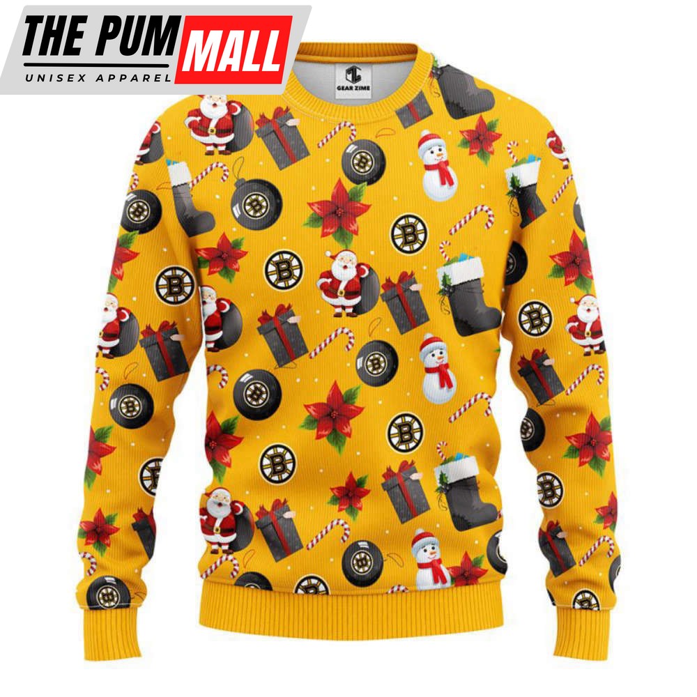 Boston Bruins Santa Claus Snowman Christmas Ugly Sweater, Gift For Christmas
