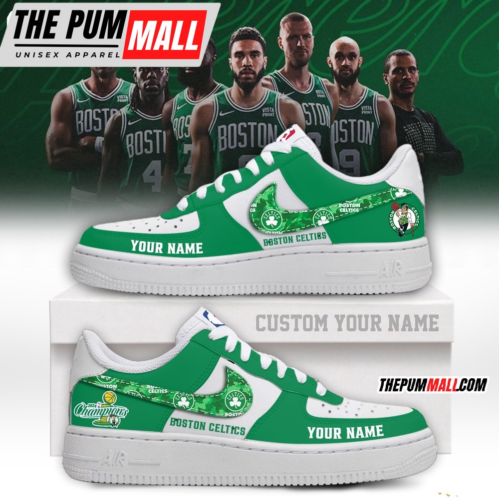 Boston Celtics 2024 NBA Finals Champions Air Force 1 Sneaker Shoes