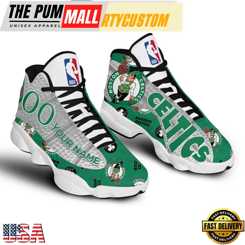 Boston Celtics Basketball Celtic Pride Custom Name Air Jd 13 Shoes Running Sneakers For Womens