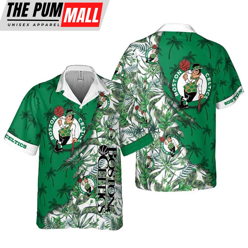 Boston Celtics Tropical Floral Button Up Hawaiian Shirt
