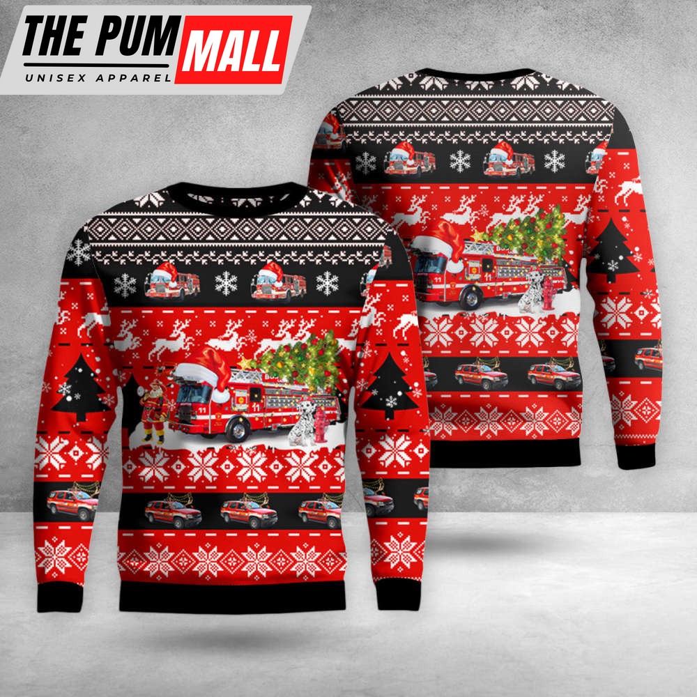 Boston Fire Department & Dalmatian Fire Dog Christmas AOP Ugly Sweater