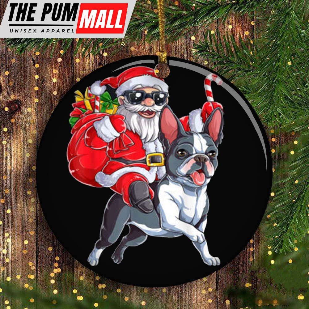 Boston Terrier Christmas Ornament Santa Riding Boston Terrier Tree Ornament Decorating Limited Edition