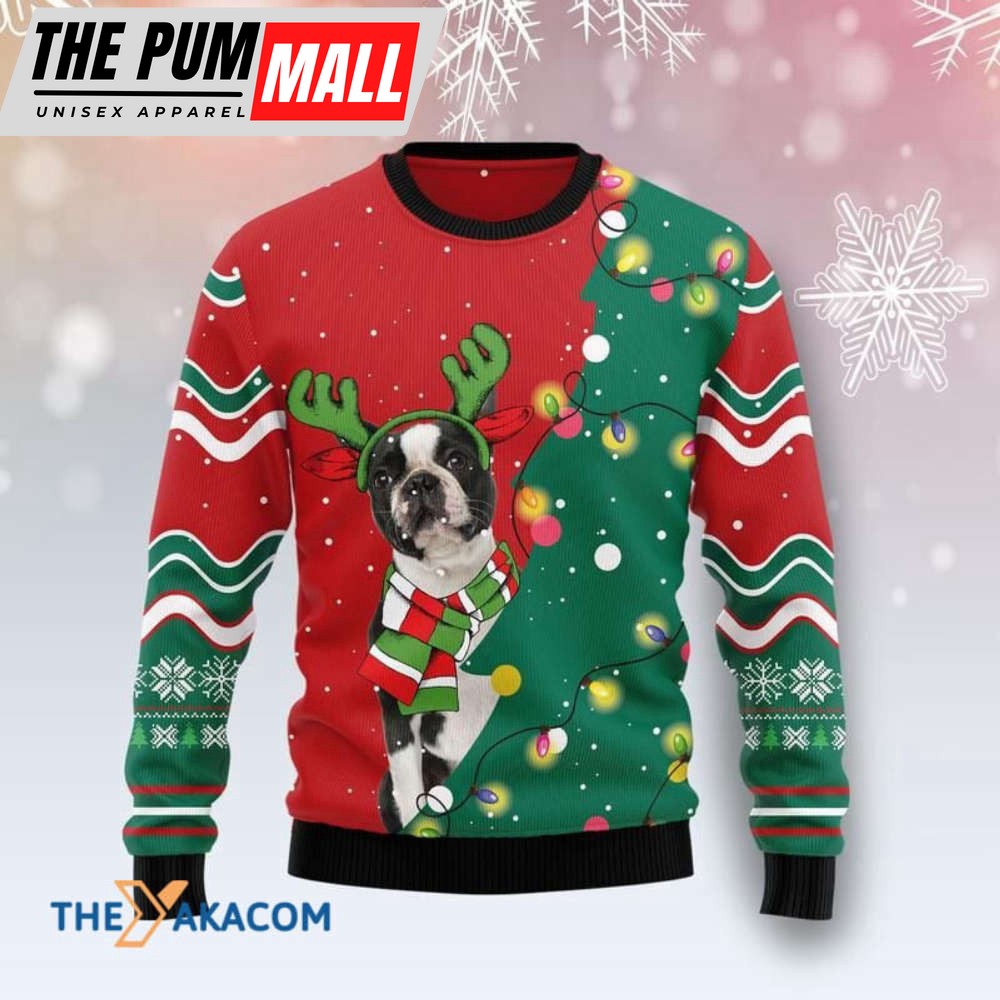 Boston Terrier Santa Hat Ugly Christmas Sweater – Perfect Gift for Dog Lovers