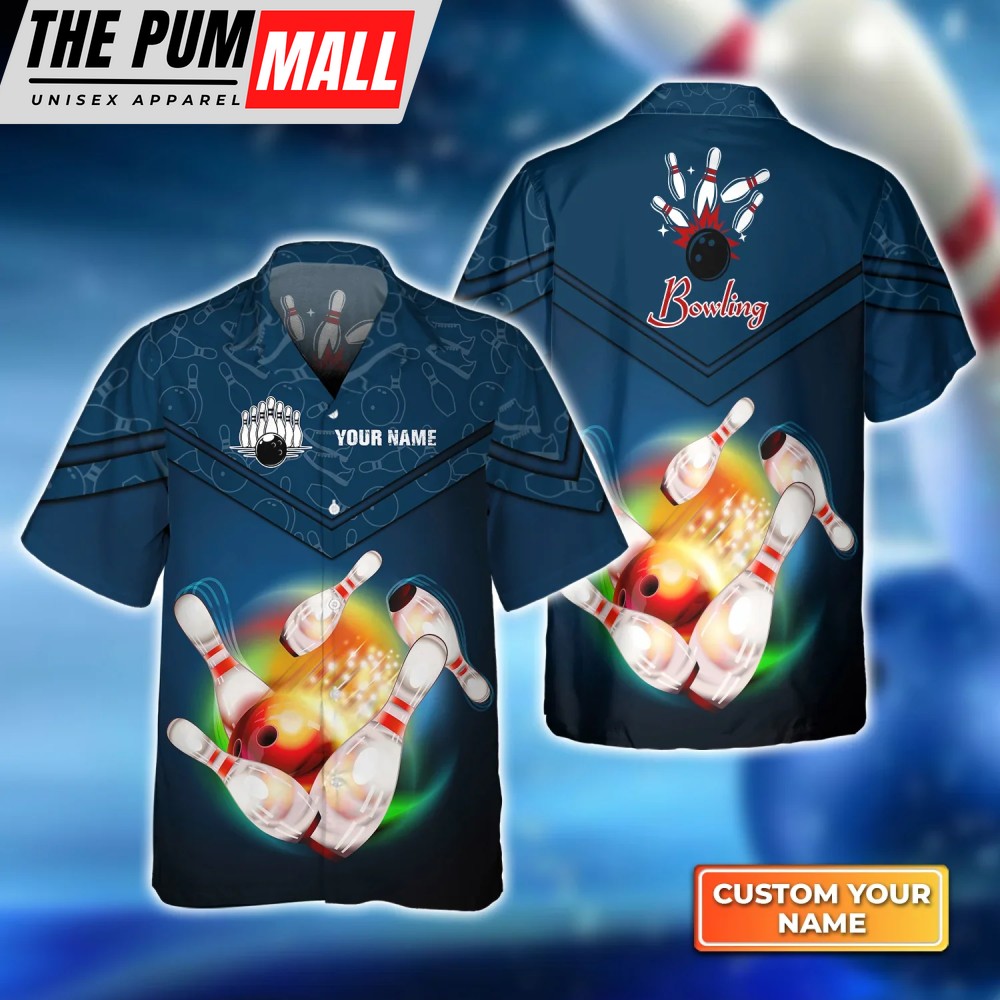 Bowling Ball Flying Rainbow Fire hawaiian shirt, Bowling Hawaiian Shirt For Unisex Gift Bowling Team shirt