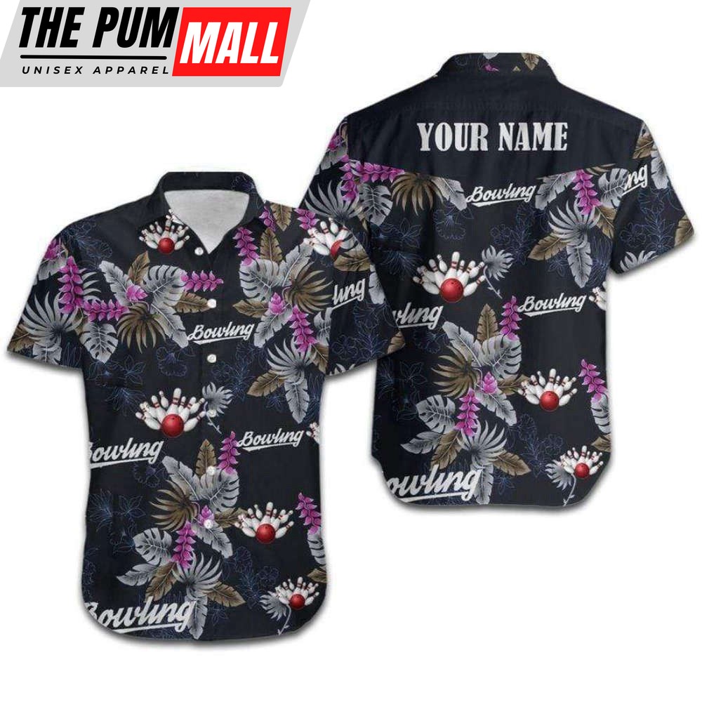 Bowling Black Background Custom Name Hawaiian Shirt For Unisex Gift HN3561