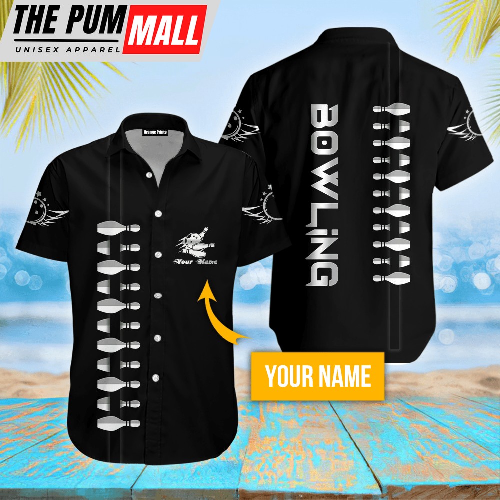 Bowling Black Custom Name Hawaiian Shirt For Unisex Gift HN1085