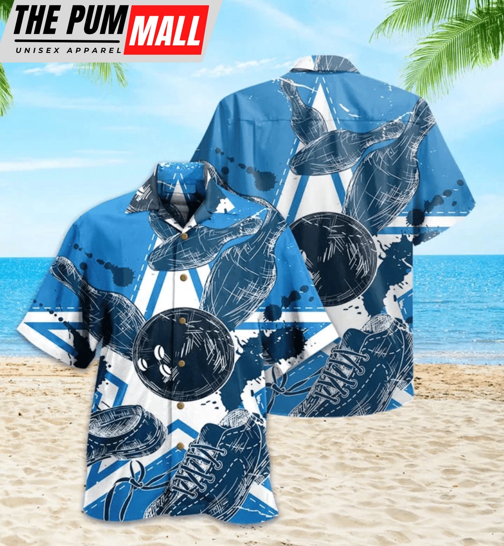Bowling Blue Hawaiian Shirt 3D for Men and women