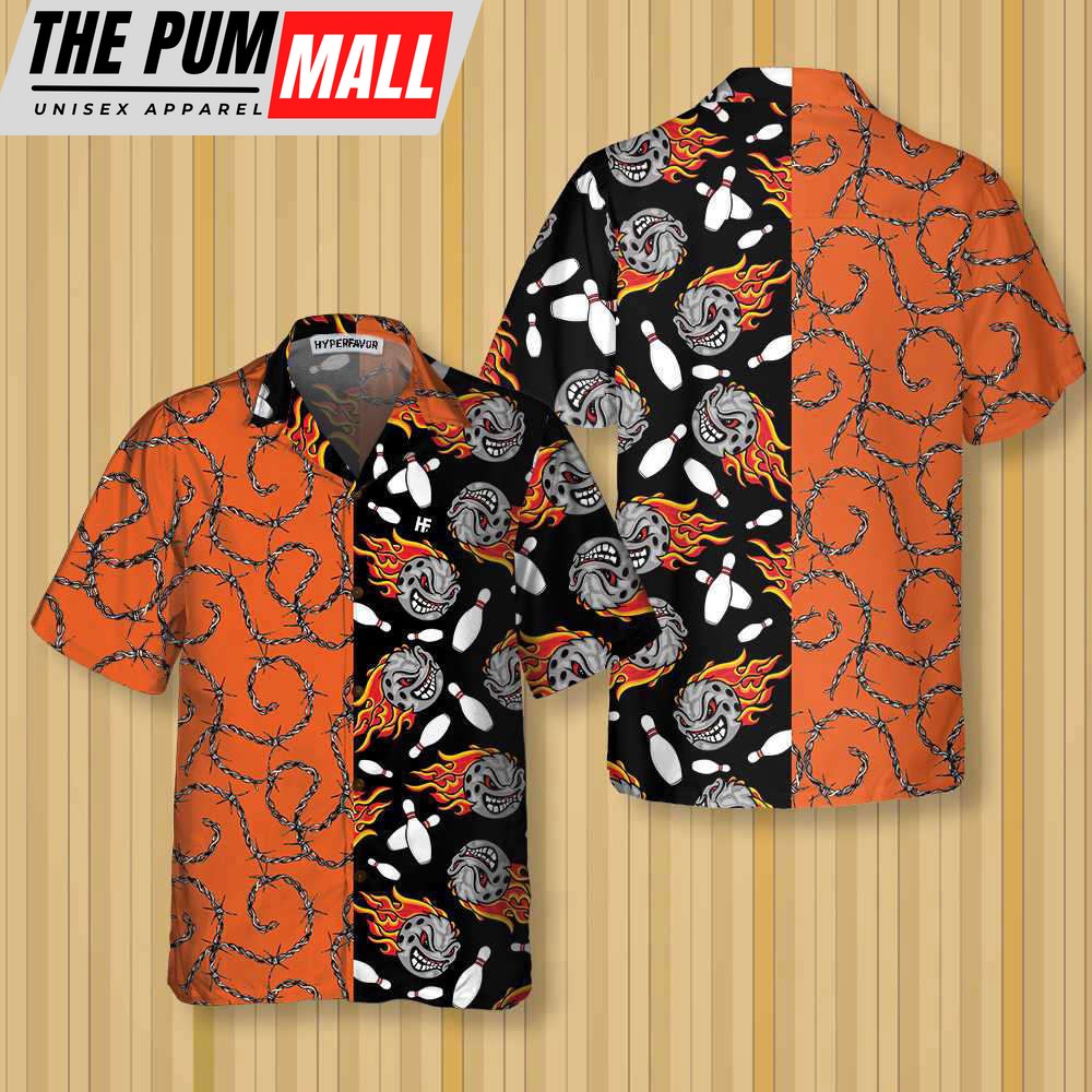 Bowling Fire Pattern Hawaiian Shirt, Flame Striking Bowling Shirt, Best Gift For Bowling Players, Friend, Family