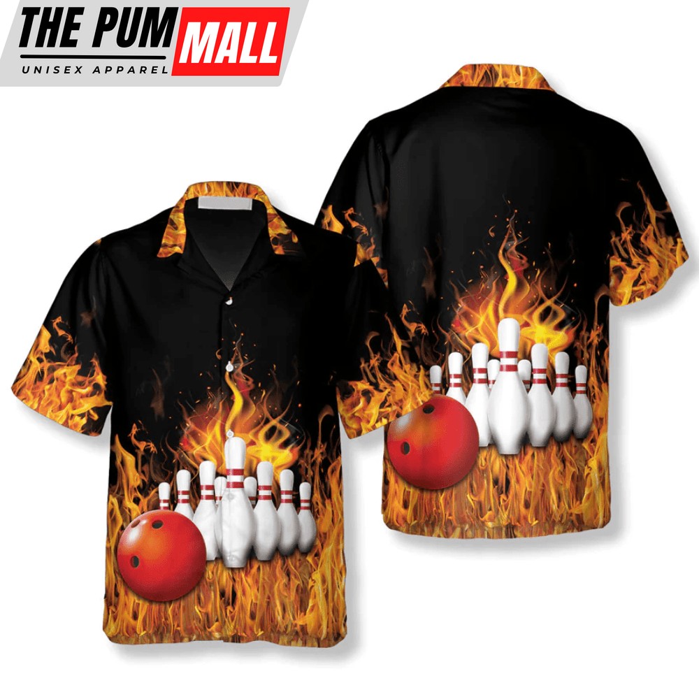 Bowling Flame Ball And Pins Bowling Hawaiian Shirt