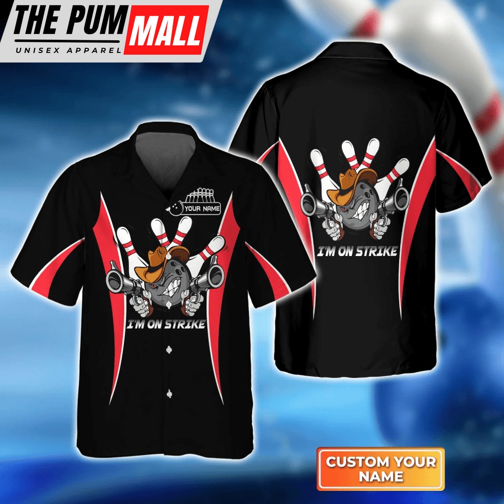 Bowling I’m On Strike Black hawaiian shirt, Bowling Hawaiian Shirt For Unisex Gift Bowling Team shirt