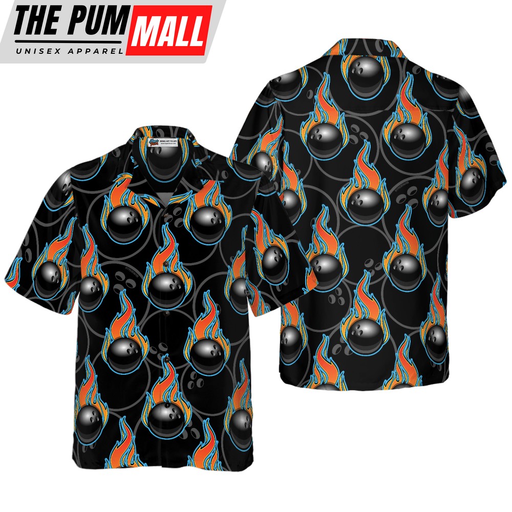 Bowling In Fire Seamless Pattern Hawaiian Shirt, Best Gift For Bowling Players, Friend, Family