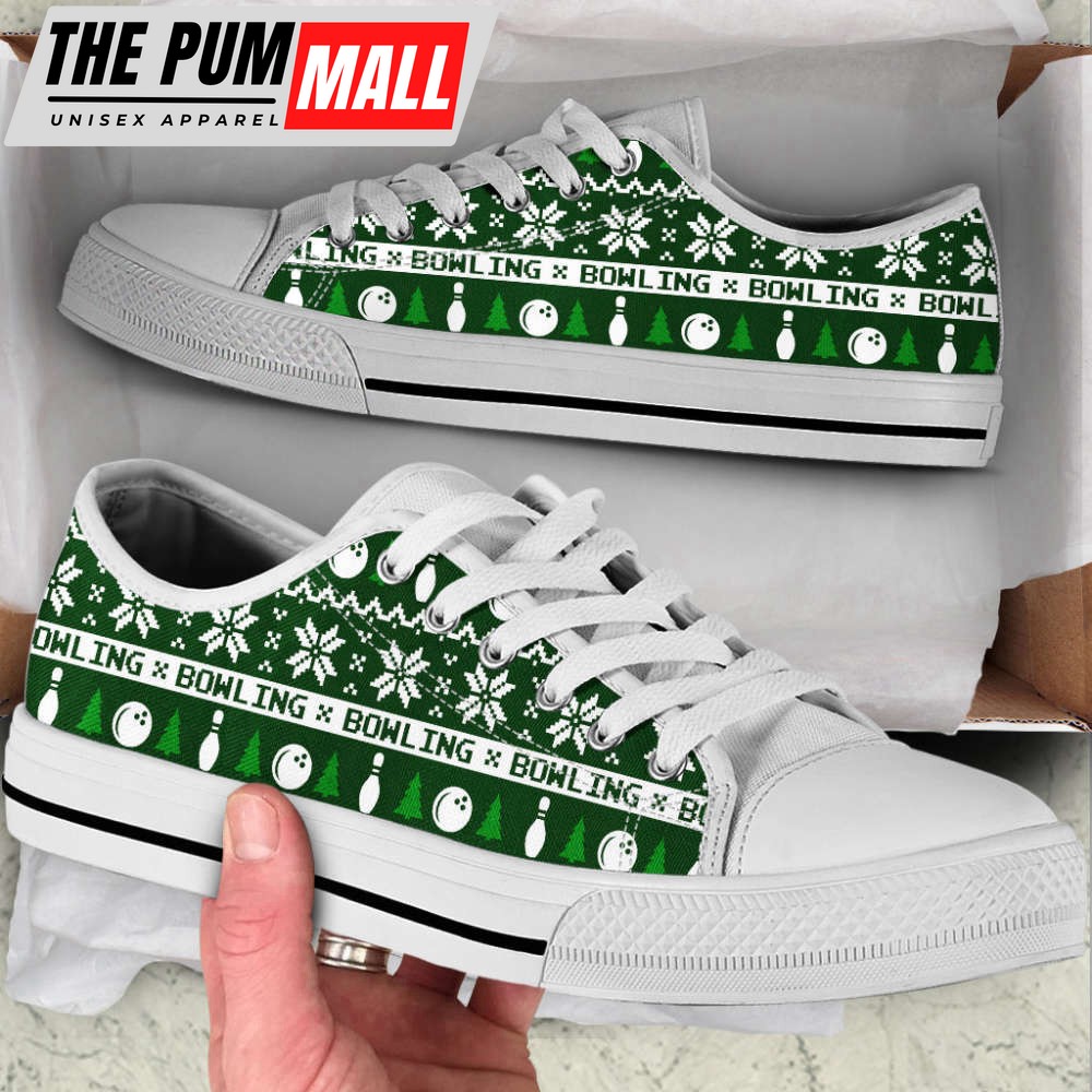 Bowling Knitted Christmas Low Top Shoes Canvas Print Shoes