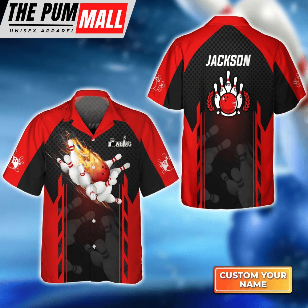 Bowling Party Neon Hawaiian Shirt – Purple Balls White Pins – Men Women Team