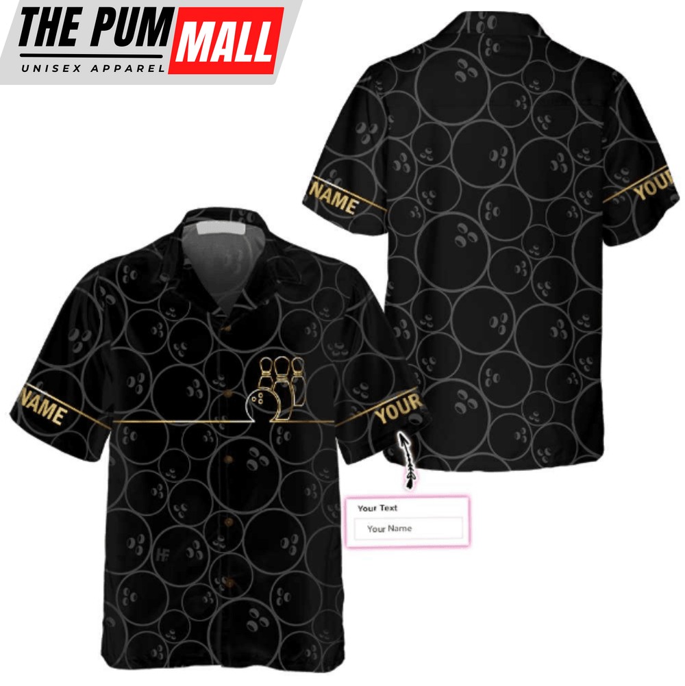 Bowling Pattern And Golden Custom Name Hawaiian Shirt Unisex Men HN3371