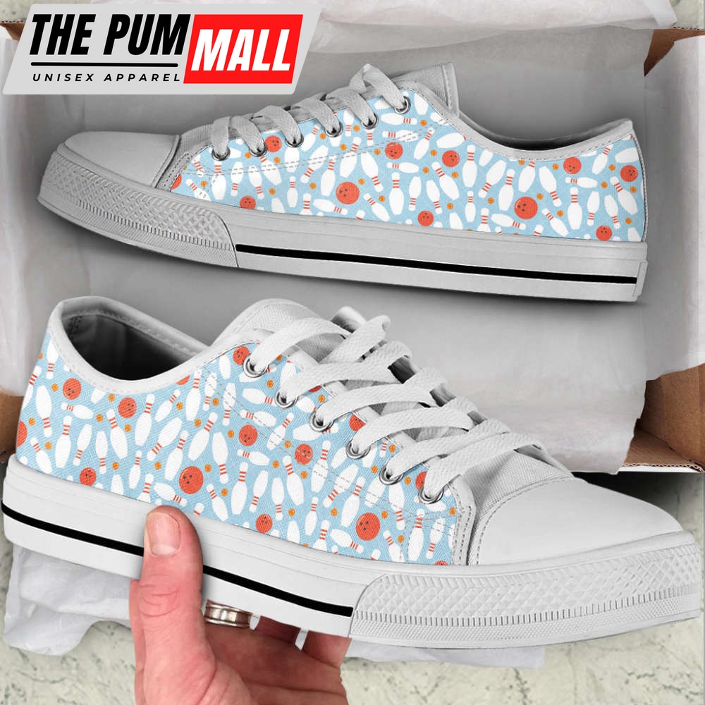 Bowling Pattern Orange & White Canvas Print Low Top Shoes