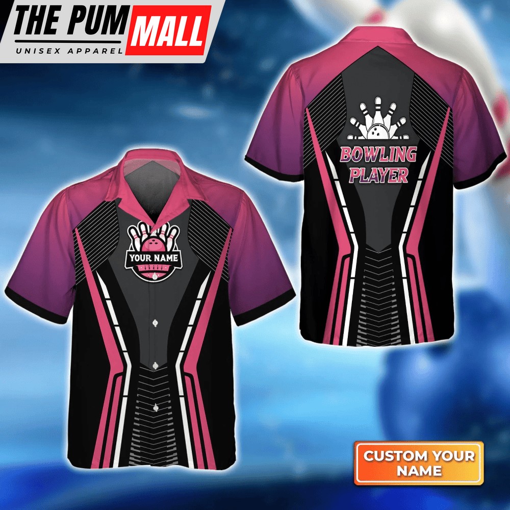 Bowling Strike Black Pink hawaiian shirt, Bowling Hawaiian Shirt For Bowling Gift Team shirt