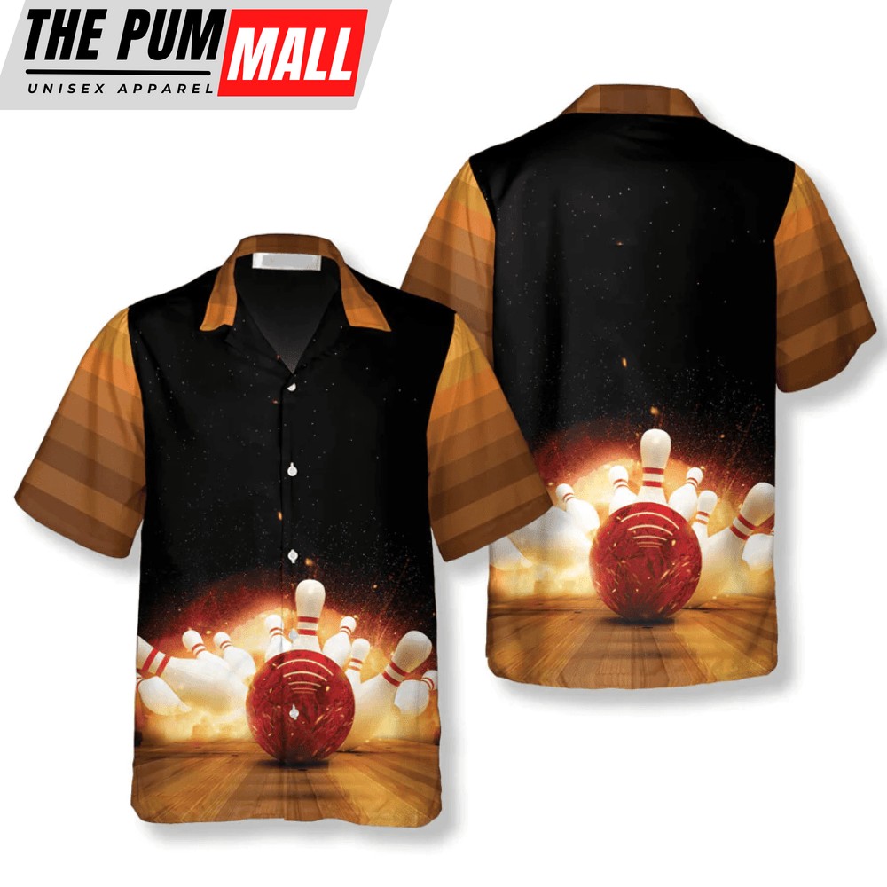 Bowling Strike Hit Fire Explosion Bowling Hawaiian Shirt