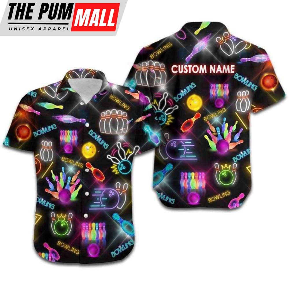 Bowling Symbol Neon Custom Name Hawaiian Shirt For Men & Women HN3571